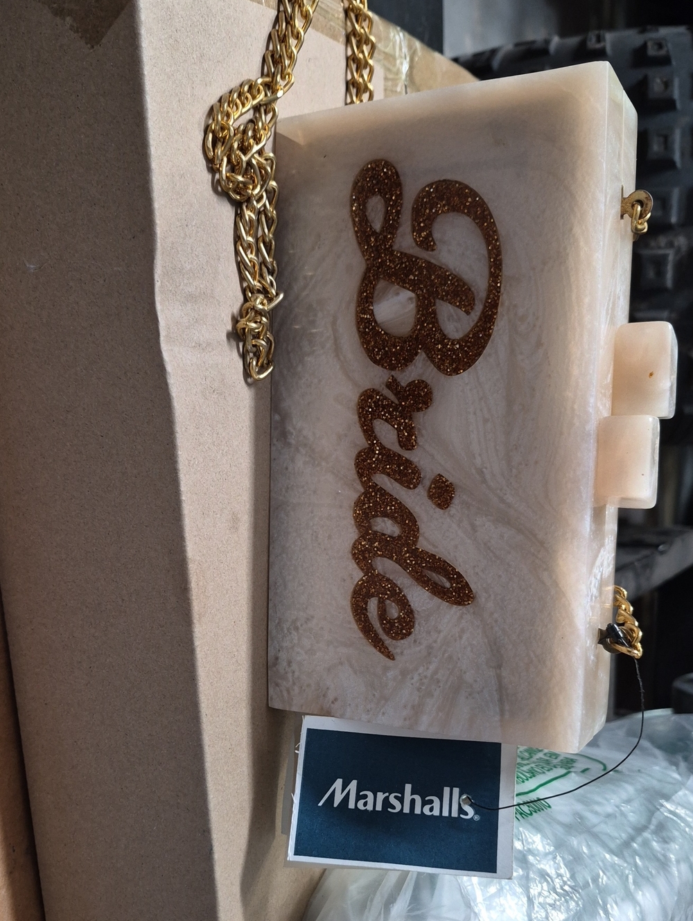 lulu Clutch with Gold BRIDE Logo